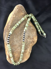 Navajo Men's Green Turquoise Heishi Necklace | Sterling Silver | 8mm | 22" | Authentic Native American Handmade | 10137