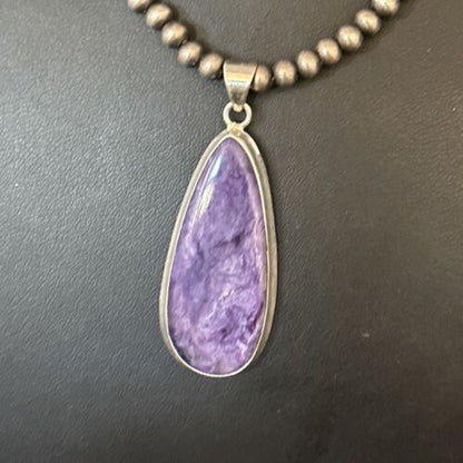 Navajo Pearls Purple Charoite Necklace Pendant | Sterling Silver | Authentic Native American Handmade | 14465