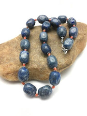 Southwestern Denim Chunky Lapis Coral Necklace | Sterling Silver | 21" | 2817