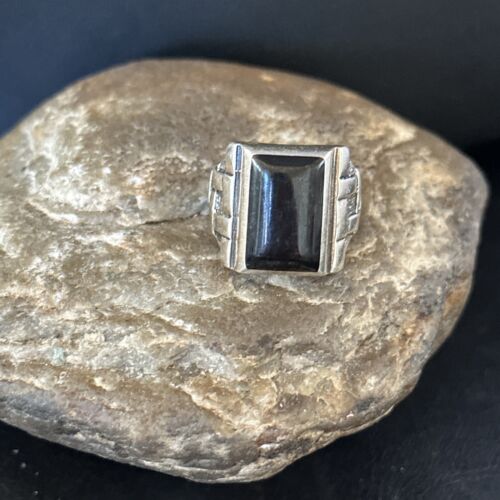 Native American Navajo Handmade Sterling Silver Black Onyx Ring | Sz 10 | 14443