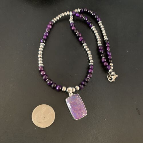 Navajo Pearl Purple Mojave Turquoise Onyx Pendant Necklace | Sterling Silver | Authentic Native American Handmade | 13404