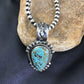 Navajo Pearls Sterling Silver Necklace with Blue #8 Turquoise Pendant | 2.7" | Authentic Native American Handmade | 10151