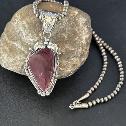 Navajo Purple Spiny Oyster Necklace Pendant for Women | Sterling Silver | Authentic Native American Handmade | 14661