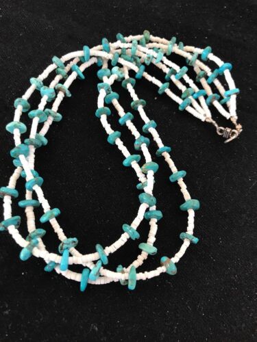 Navajo Sterling Silver 3-Strand Turquoise Necklace with Bone Earrings Set | Authentic Native American Handmade