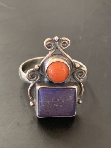 Navajo Sterling Silver Purple Sugilite Coral Ring | Authentic Native American Multi-Stone Jewelry | Sz 10 | 11524