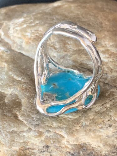 Navajo Blue Kingman Turquoise Ring | Sterling Silver Adjustable Wire | Sz 8 | 13536 - Masha USA