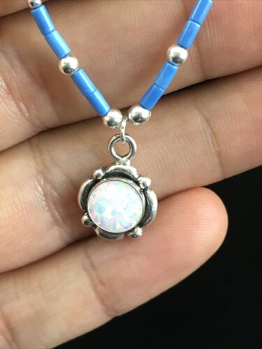 Navajo Opal Pendant with Lapis Beads | Sterling Silver Necklace | 17" | Authentic Native American Handmade | 10122