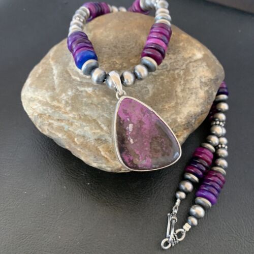 Navajo Purple Sugilite Pendant with Pearls | Sterling Silver Necklace | Authentic Native American Handmade | 4832