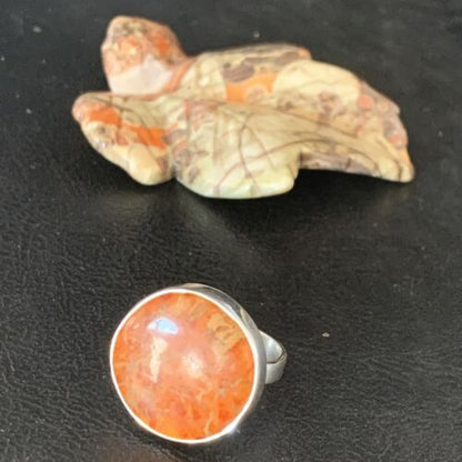 Native American Women's Apple Coral Sponge Ring | Sterling Silver | Sz 8 | 14046