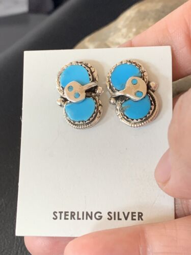 Zuni Blue Kingman Turquoise Snake Earrings | Sterling Silver | Authentic Native American Handmade | 12040