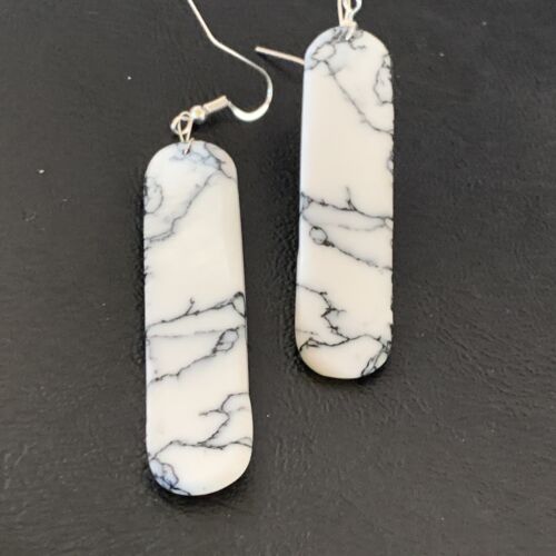 Navajo White Buffalo Turquoise Dangle Earrings | Sterling Silver | 2" | Authentic Native American Handmade | 11753