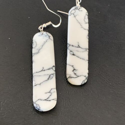 Navajo White Buffalo Turquoise Dangle Earrings | Sterling Silver | 2" | Authentic Native American Handmade | 11753