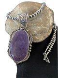 Southwestern Navajo Pearls Necklace | Sterling Silver Charoite Pendant | Authentic Native American Handmade | 1280