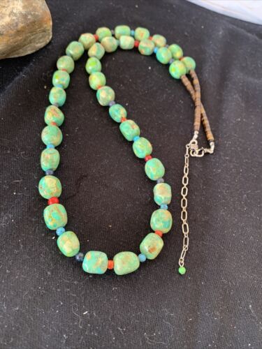 Navajo Blue Turquoise & Agate Necklace | Sterling Silver | 19" | Authentic Native American Handmade | 00819