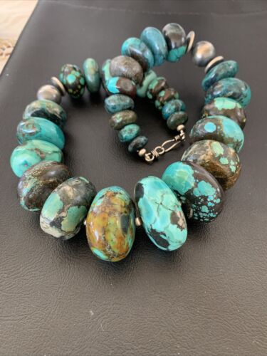 Navajo Pearls Sterling Silver Graduated Chunky Turquoise Necklace | Authentic Native American | 22" | 1749