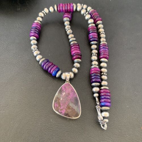 Navajo Purple Sugilite Pendant with Pearls | Sterling Silver Necklace | Authentic Native American Handmade | 4832