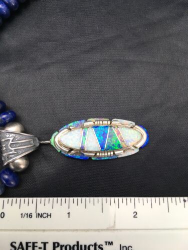 Opal & Lapis Pendant Necklace | Navajo Sterling Silver | Authentic Native American Jewelry | 2606