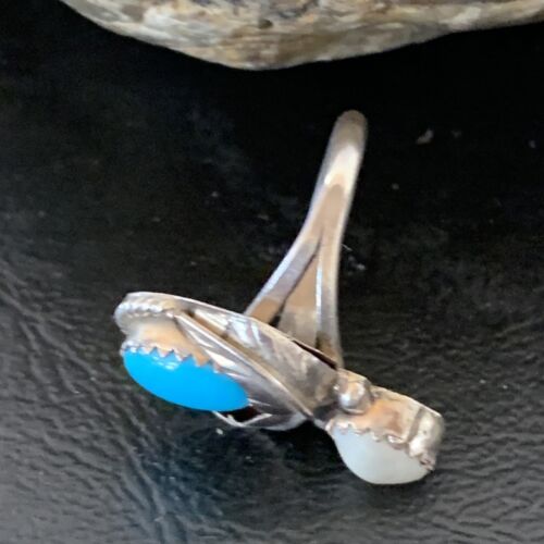 Navajo Blue Turquoise Moonstone Ring | Authentic Native American Sterling Silver | Multi-Stone | Sz 6.5 | 10770