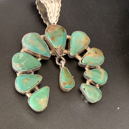 Navajo Green Royston Turquoise Pendant | Authentic Native American Sterling Silver | Naja | 12104 - Masha USA