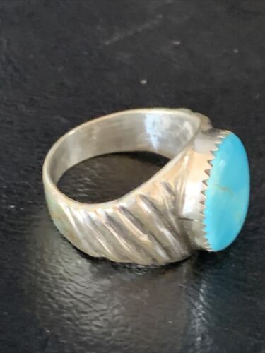 Navajo Blue Kingman Turquoise Ring | Sterling Silver | Sz 9 | Authentic Native American Handmade | 14155