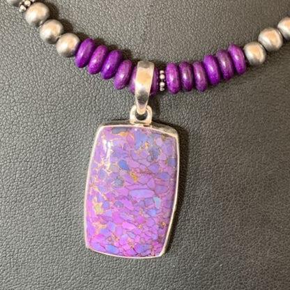 Navajo Pearls Purple Sugilite Mojave Turquoise Necklace | Sterling Silver | Authentic Native American Handmade | 13303