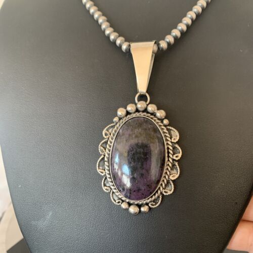 Men's Navajo Pearls Necklace | Sterling Silver Purple Sugilite Pendant | Authentic Native American | 1535