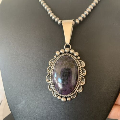 Men's Navajo Pearls Necklace | Sterling Silver Purple Sugilite Pendant | Authentic Native American | 1535