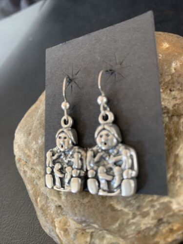 Navajo Storyteller Dangle Earrings | Sterling Silver | 1.5" | Authentic Native American Handmade | 12986