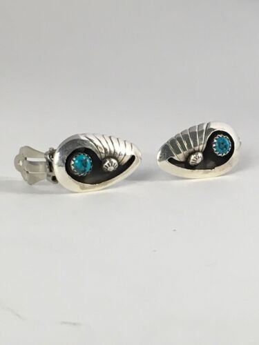 Navajo Blue Turquoise Clip-On Earrings | Sterling Silver | Authentic Native American Handmade | 8864