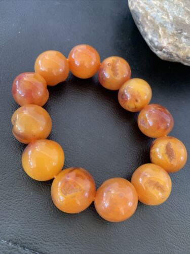 Southwestern Stretch Bracelet Set | Yellow Gold | Red Fossil Amber Stones | Authentic Native American Handmade | 10637