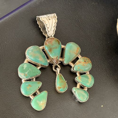 Navajo Green Royston Turquoise Pendant | Authentic Native American Sterling Silver | Naja | 12104 - Masha USA