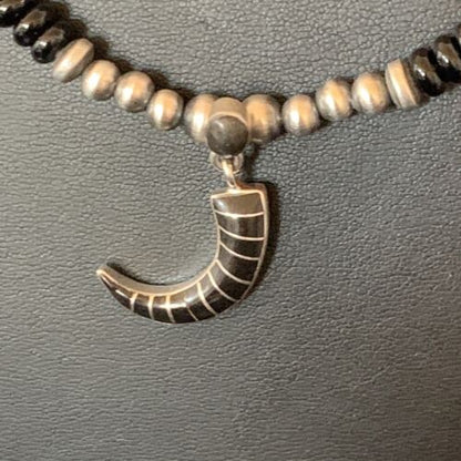 Navajo Inlay Pendant | Sterling Silver Black Onyx Necklace | Authentic Native American Handmade | 12281
