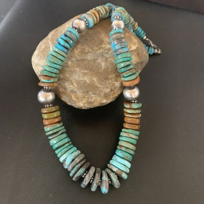 Navajo Blue Green Turquoise Necklace | Sterling Silver | Authentic Native American | 20" | 11928