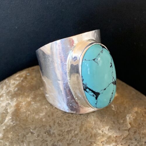 Navajo Blue Turquoise Ring | Sterling Silver | Sz 10 | Authentic Native American Handmade | 14231