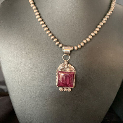 Navajo Purple Spiny Necklace Pendant | Sterling Silver | Authentic Native American Handmade | 13627