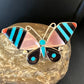 Zuni Butterfly Inlay Ring | Coral Turquoise Onyx Mother of Pearl | Sz 7 | Sterling Silver | 14437