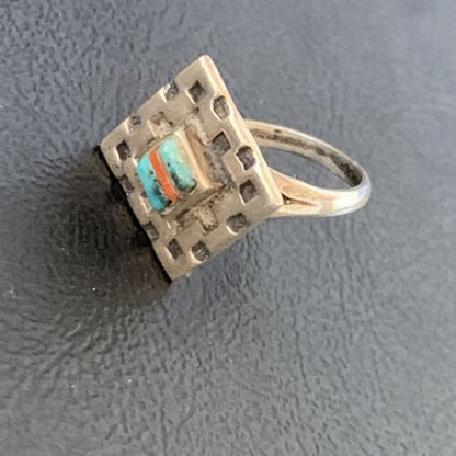 Southwestern Women's Navajo Blue Turquoise Spiny Oyster Inlay Ring | Sz 6 | 13168