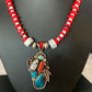 Navajo Coral, White Buffalo Turquoise, Spiny Oyster Pendant | Authentic Native American Sterling Silver | Multi-Stone | 1178