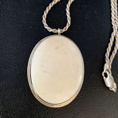Men's Navajo Pearl White Buffalo Turquoise Pendant | Sterling Silver Necklace | Authentic Native American | 13741