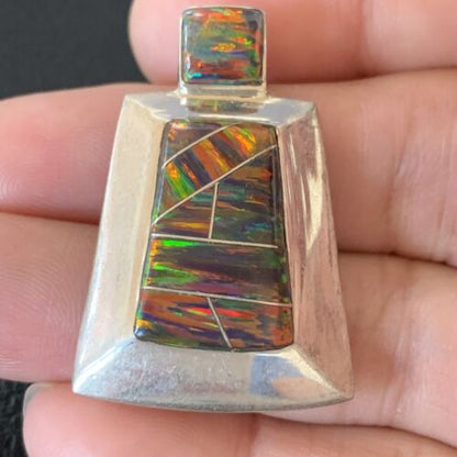 Authentic Native American Navajo Sterling Silver Red Opal Inlay Pendant | Handmade Jewelry | 13344