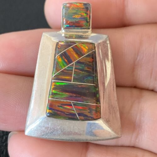 Authentic Native American Navajo Sterling Silver Pendant with Red Opal Inlay | Handmade Jewelry | 13342