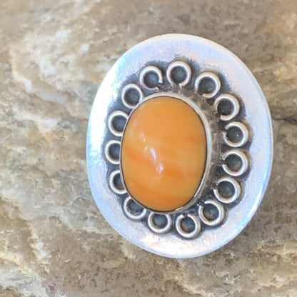 Native American Imported Sterling Silver Orange Spiny Oyster Ring | Sz 6 | Handmade | 10413 - Masha USA
