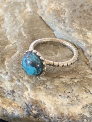 Navajo Blue Kingman Turquoise Pinky Ring | Sterling Silver | Sz 4.5 | Authentic Native American Handmade | 12461