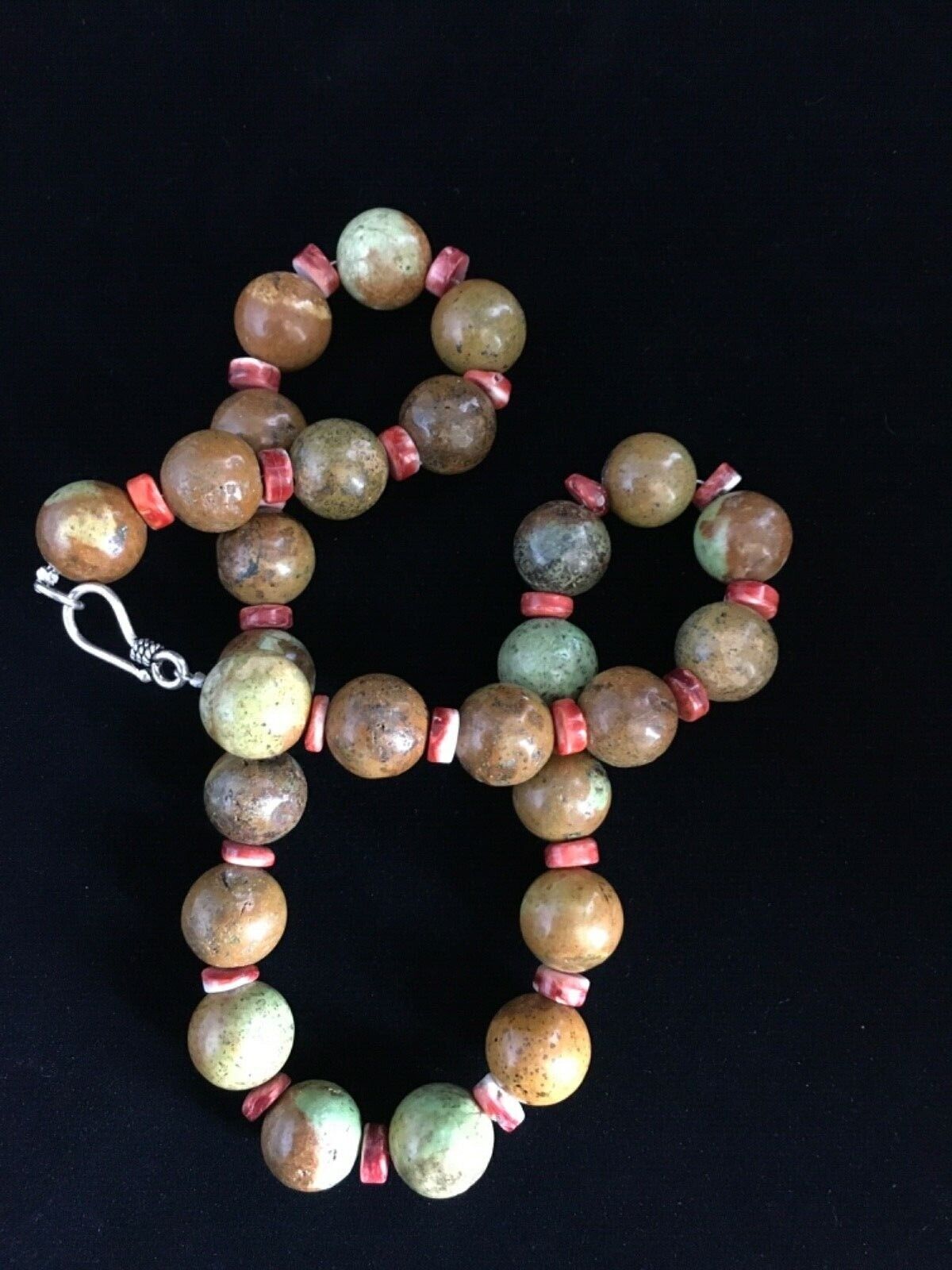 Navajo Green Turquoise & Orange Spiny Oyster Necklace | Sterling Silver | 17" | Authentic Native American Handmade | 1742