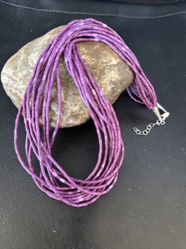 Navajo Stabilized Sugilite Heishi Necklace | 10 Strand | Sterling Silver Tube | 20" | 14818