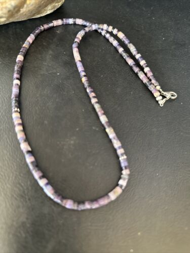 Navajo Sugilite Tube Heishi Necklace | Sterling Silver | 20" | Authentic Native American Handmade | 14517