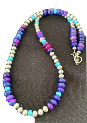 Navajo | Purple Sugilite | and Turquoise Bead Necklace | Sterling Silver | 20" | 1370