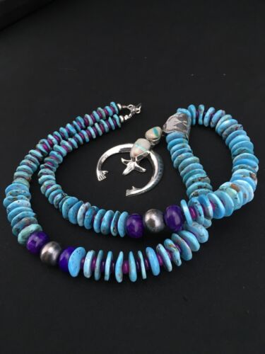 Navajo Boulder Turquoise Pendant with Sugilite Naja | Sterling Silver | 24" Necklace | Authentic Native American Handmade | 1350