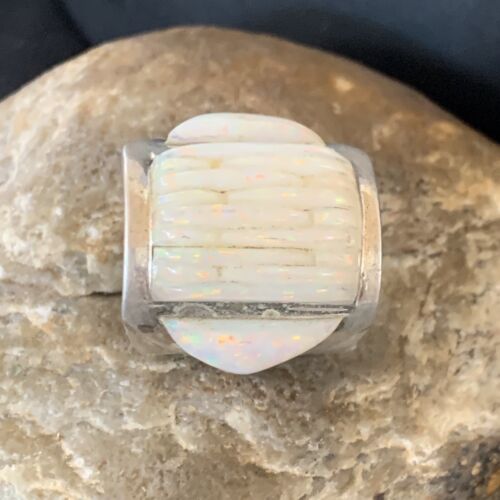 Native American Navajo White Opal Inlay Ring | Sterling Silver | Sz 10 | 12861