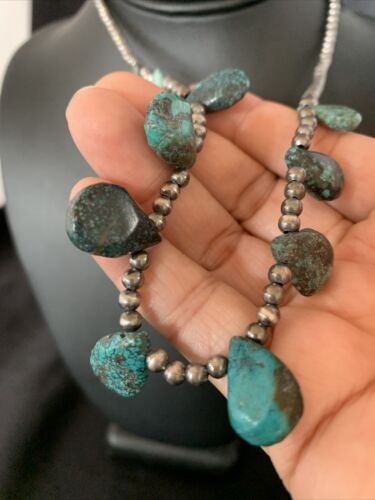 Native American Navajo Blue Turquoise Necklace | Sterling Silver | 19" | 12918 - Masha USA